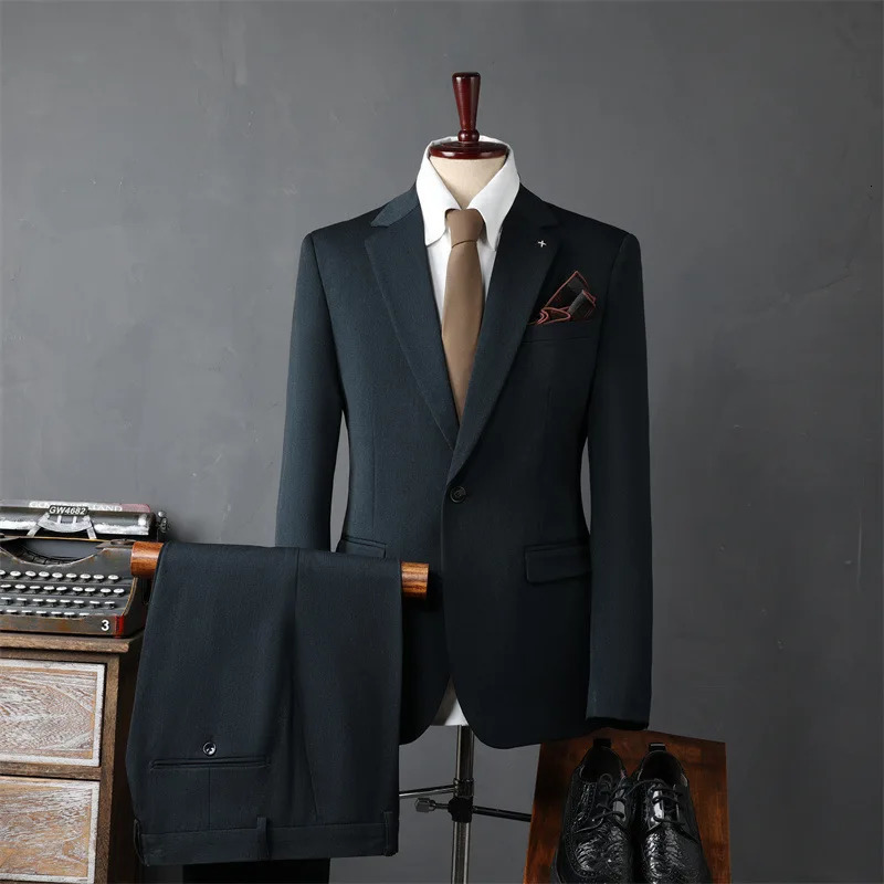 Classic mens suit wedding banquet groom slim fit jacket pants two formal event mens business attire 250402