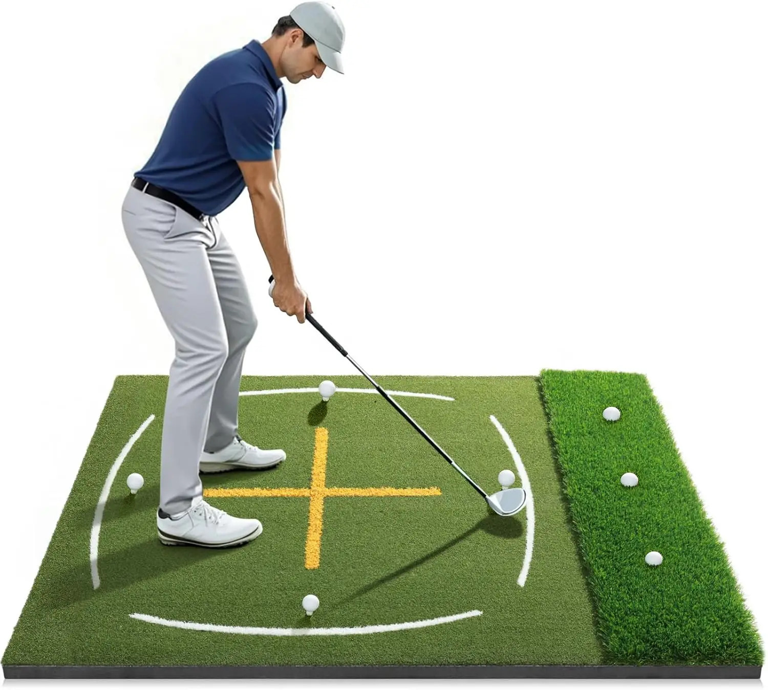 Golf Mat with Dual Turf Hitting Standing GuideLine Swing Path Line 5x4ft Thickened Green Practice Mats 251106
