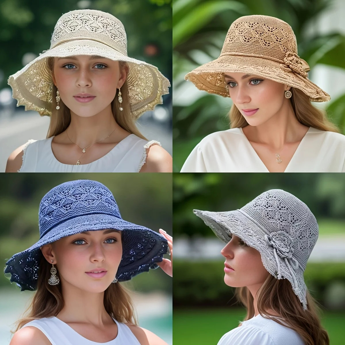 Washable breathable folding hat for women fashionable hollow sun large conical beach 250326