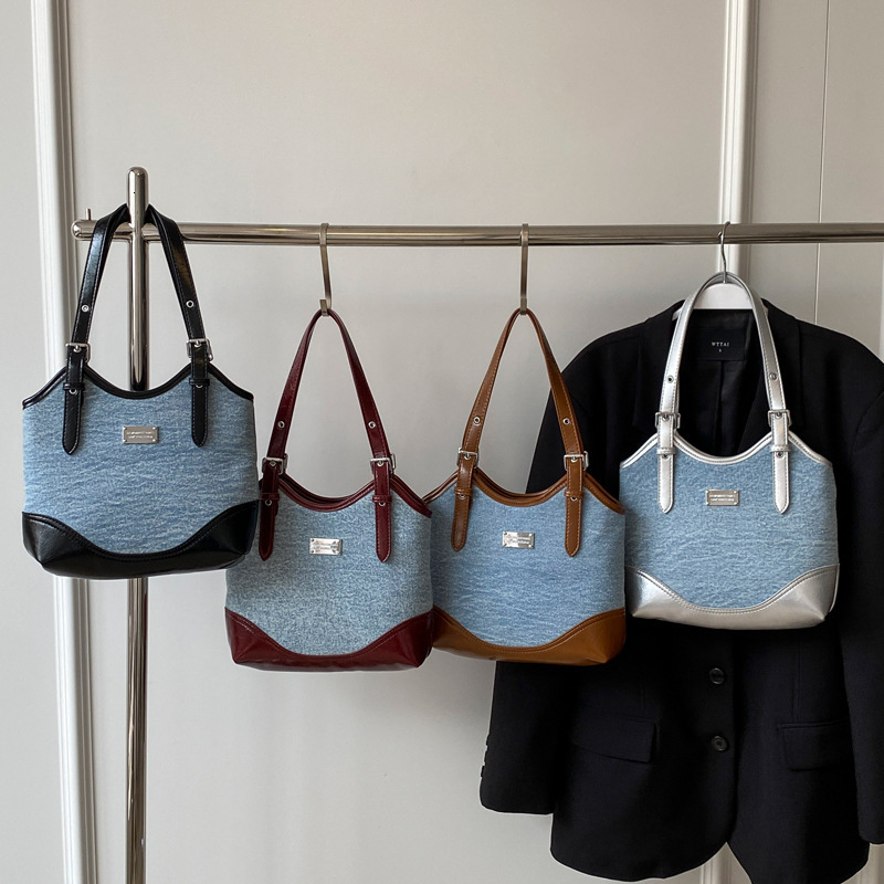 2025S Designer Women S Bag Niche Cowboy Spliced Underarm New Korean Edition Ins Handheld Shoulder Simple Color Splicing Crossbody Women S Bag