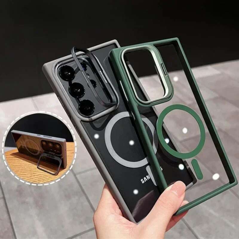Magsafe Hidden Holder Clear Case For Samsung Galaxy S25 S24 Ultra S22 Plus S23 FE Shockproof Magnetic Wirelesss Charge Cover