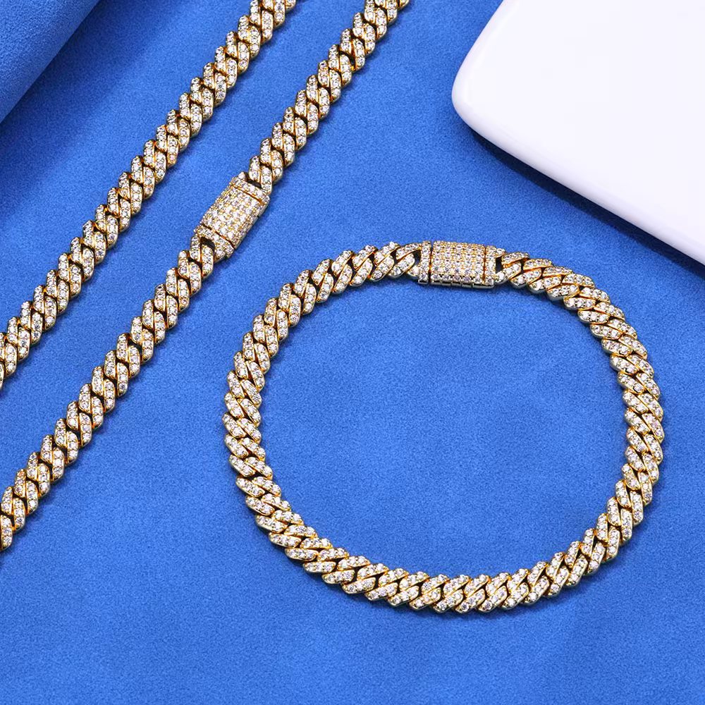 Hip Hop Rock Solid Sterg Sier Created Moissanite Dias Cuban Bracelets For Men Women Fine Jewelry Drop shipping 6MM