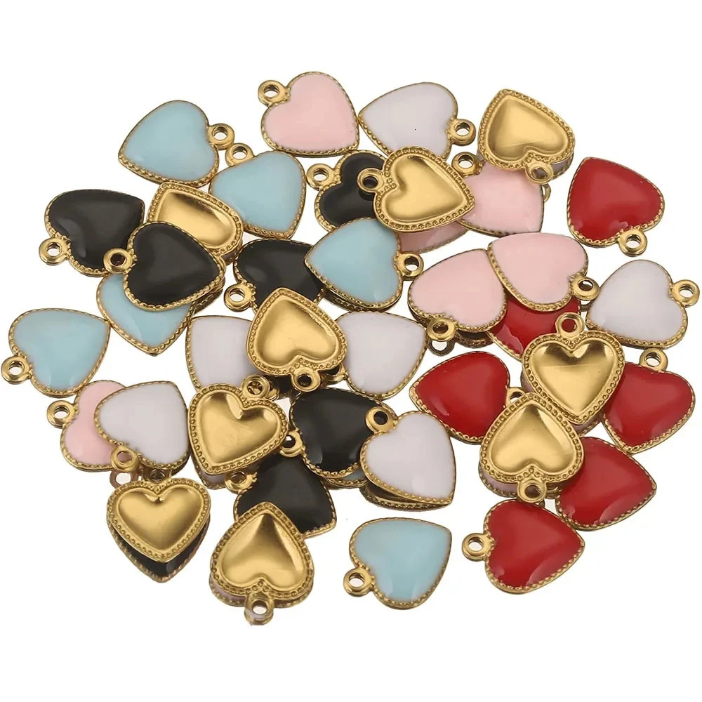 20 pieces of stainless steel enamel heartshaped amulets for jewelry making DIY small amulet bracelets long chain tail label accessories 250325