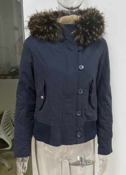 American Vintage Y2K Fur Lined Bomber Jacket Womens Brown Hooded Coat with Faux Fur Trim and Ribbed Cuffs Fashionable and Casual251022