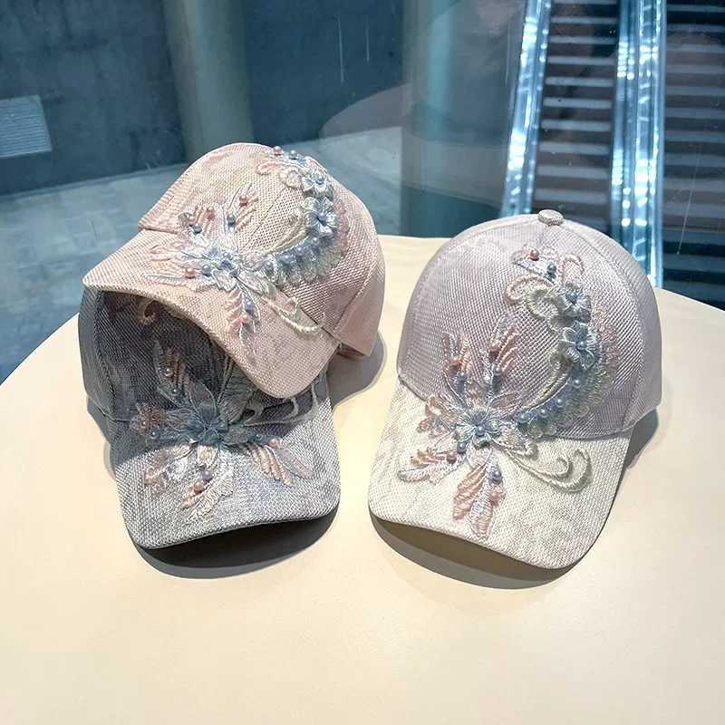Womens Baseball Cap Summer Thin Section Sun-shading Duck Tongue Cap Breathable Applique Beading Lace Rebound Hat Mesh Hat L251105