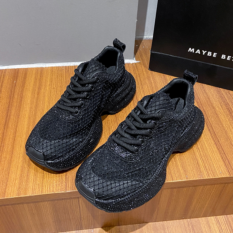 Luxury Women's Sports Shoes Spring Mesh Diamond Crystal Designer Shoes Lace up Casual Outdoor Running Shoes Platform Sneakers