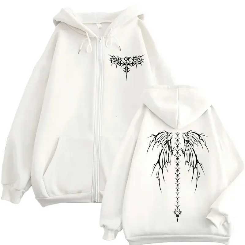 Skeleton Print Zipper Warm Fashion Hooded Sweatshirt Autumn Winter Mens Windproof Loose Jacket W251106