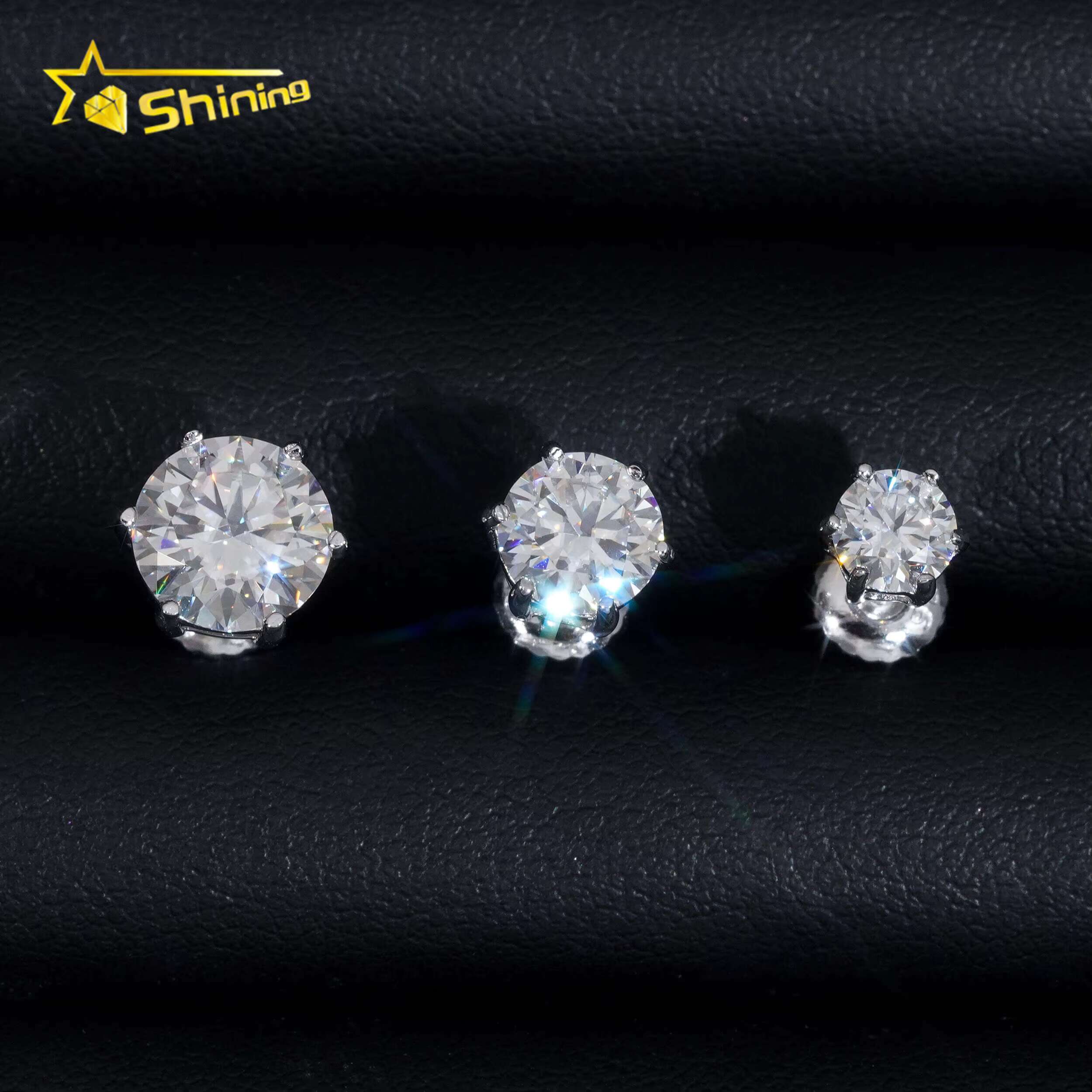 Classical 6 Prongs Earrings GRA Moissnaite Pass Diamond Tester 925 Sterling Silver Moissanite Screw Back Stud Earrings