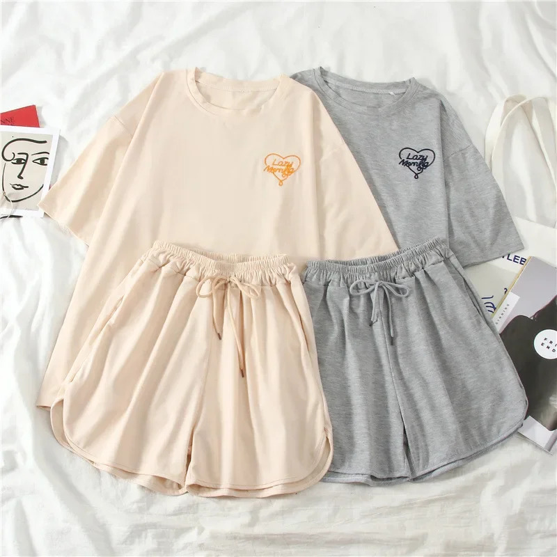 Plus Size Womens Summer Thin Sports Suit Fashion and Leisure Age Reduction Running Short Sleeve Set Top 250402