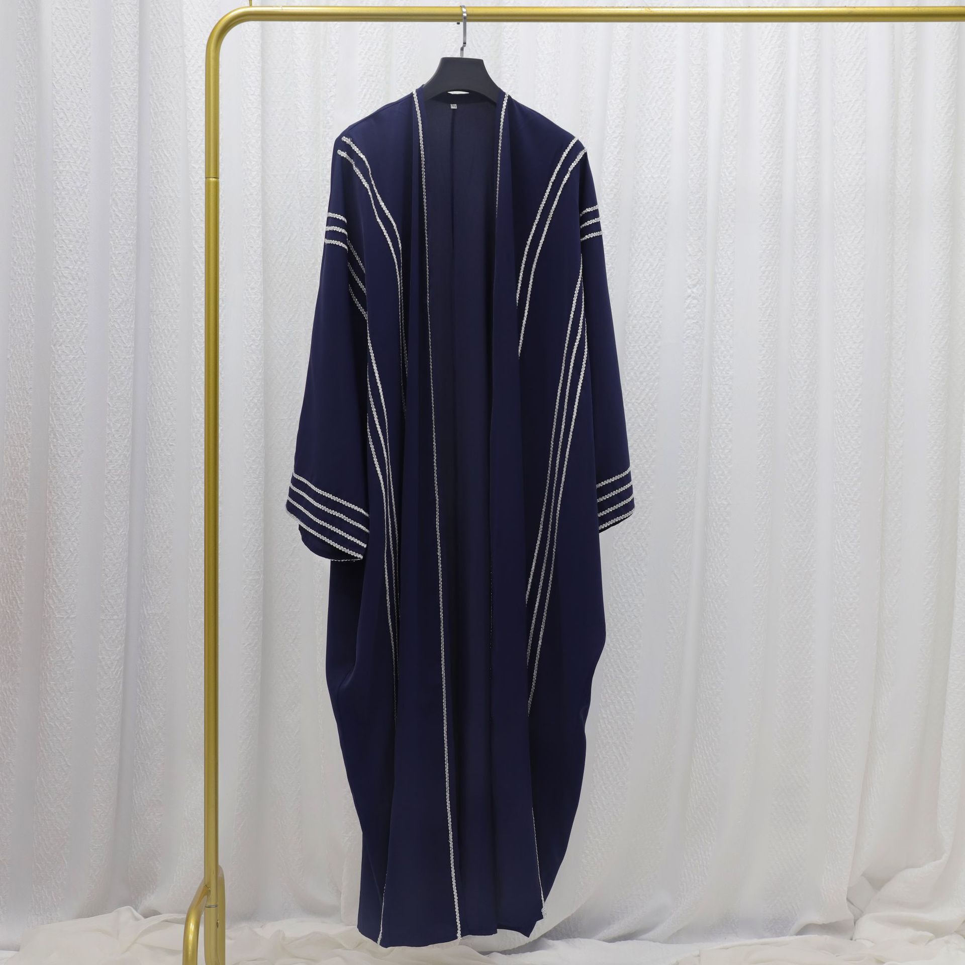 Dubai Women's Solid Color Ribbon Trimmed Long Robe Cardigan Abaya Maxi Dresses Islamic Clothing
