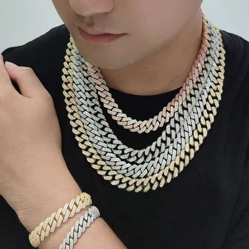 Wholesale Price Starsgem DEF Round Brilliant Cut Moissanite Diamond Full Setting S925 Silver Cuban Link Chain