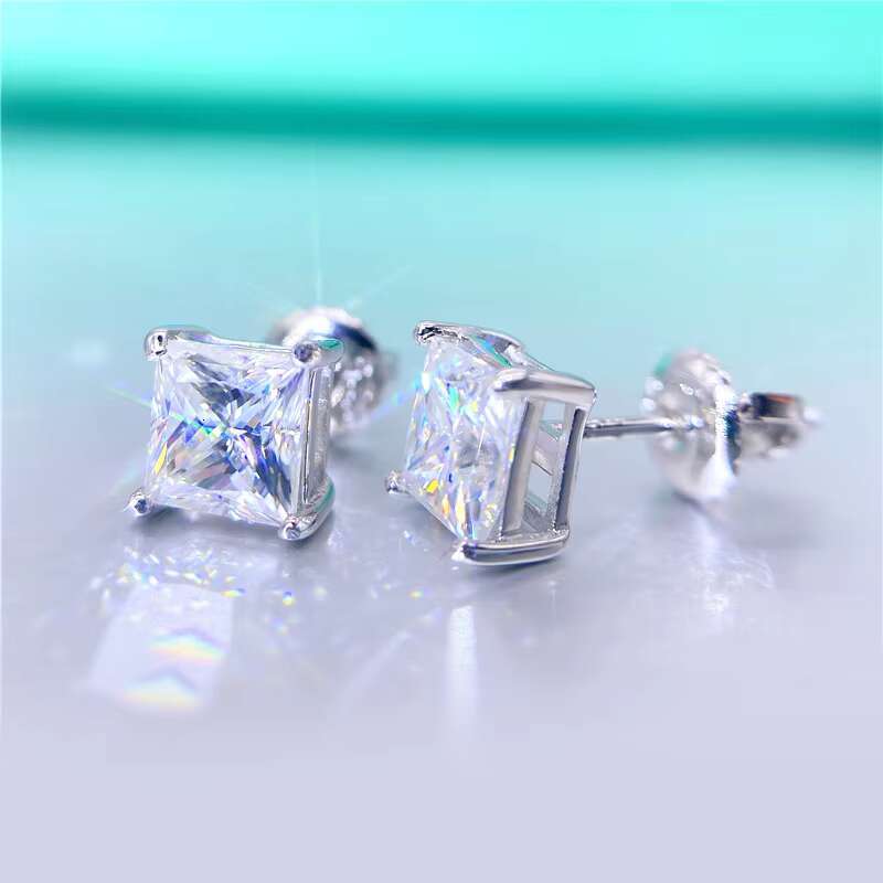 Custom Big Gemstone High Quality Silver Jewelry 925 Elegant Moissanite Earring Princess Cut 2022 Earrings