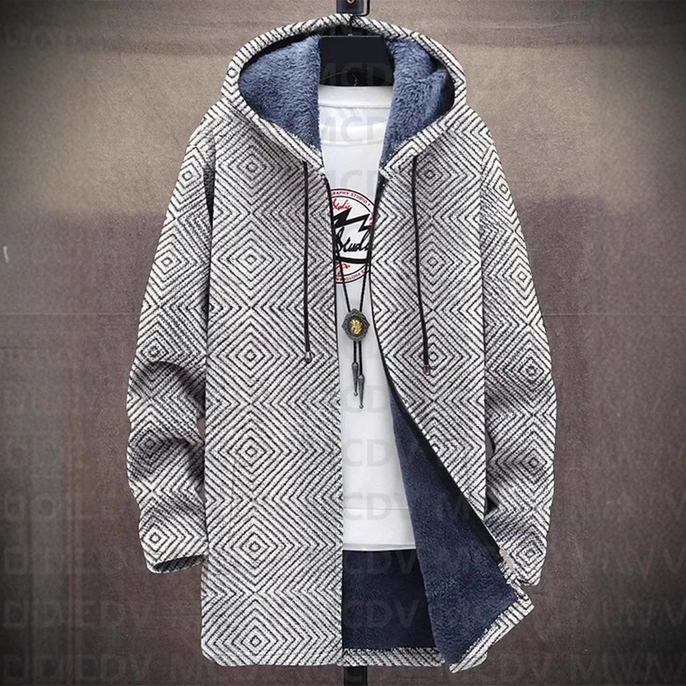 2025 Spring New Mens Medium to Long Digital Printed Coat Hooded Cardigan Coat