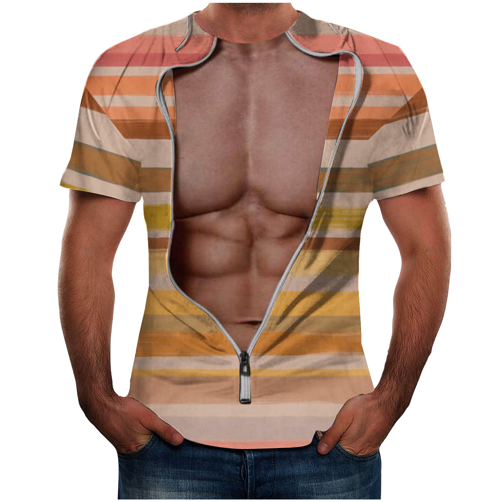 20243D printed mens short sleeved T-shirt spoof fake shirt 3D digital printed fun mens T-shirt
