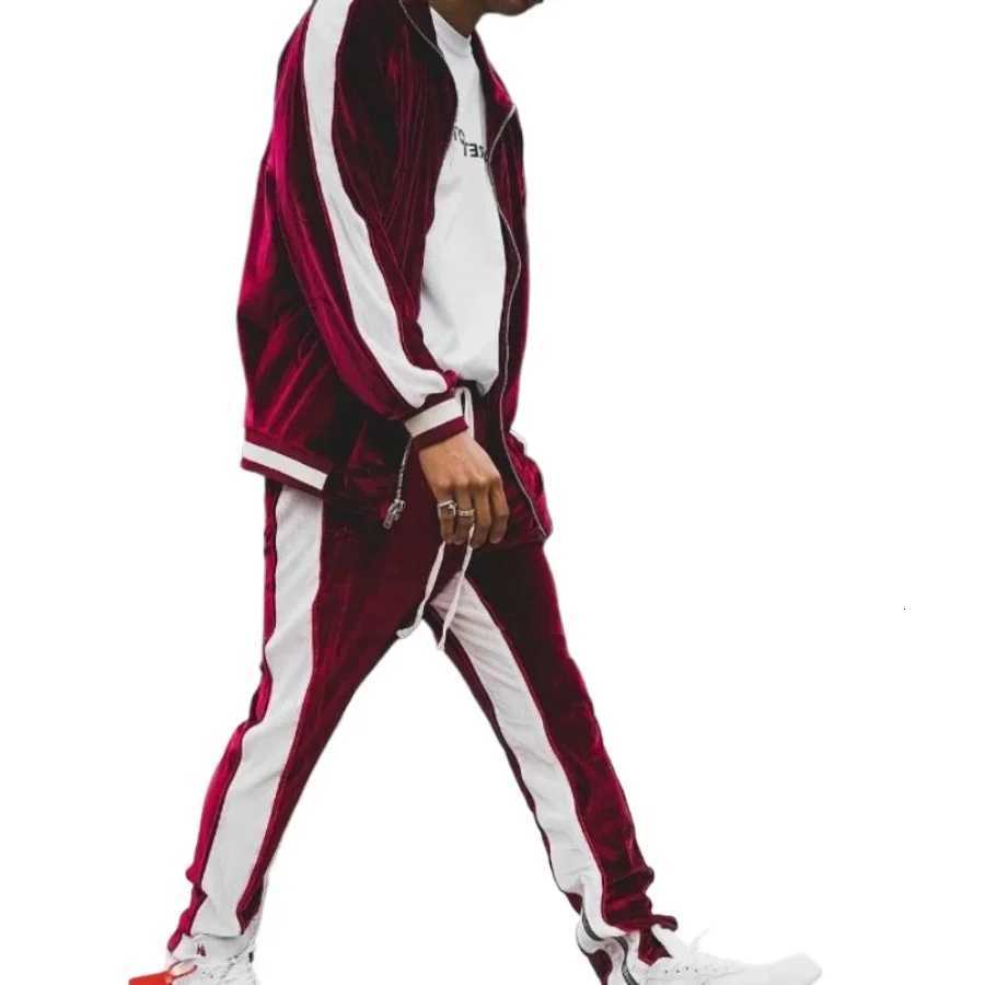 New 2024 Spring Autumn Mens Velvet Sets Sports Suit Stand Collar Zipper Sweatshirt Pants 2Pcs Sets Velour Tracksuits For MenXJ251106