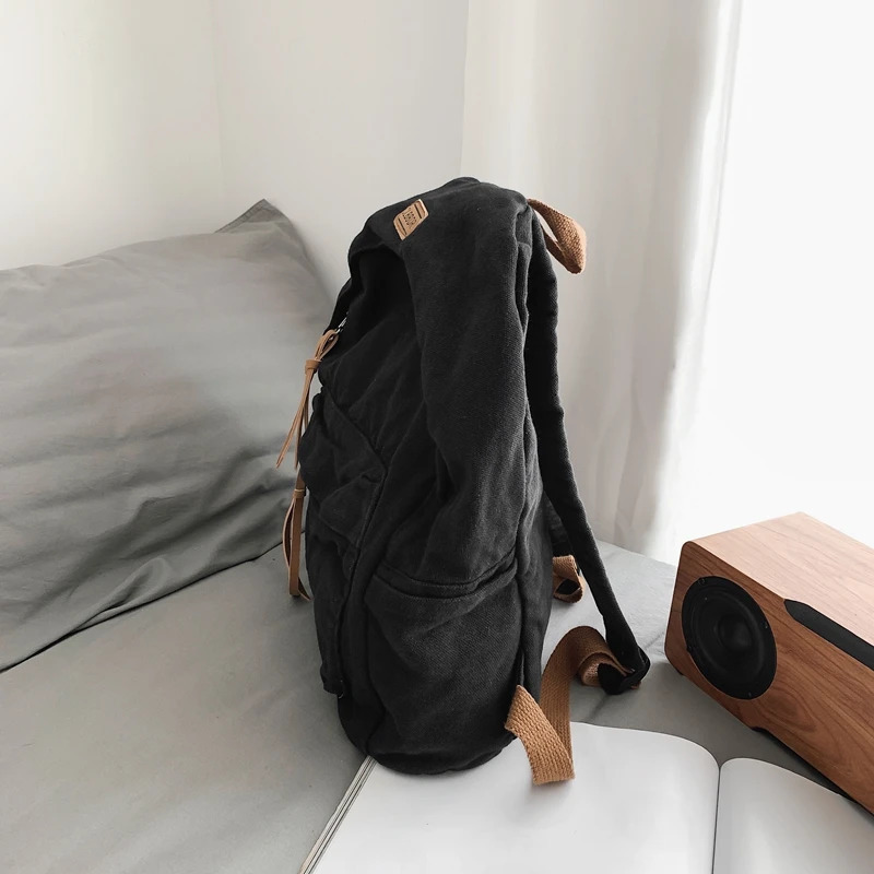 Neutral 100% pure cotton backpack solid color school bag large capacity cloud casual or travel bag lazy style backpack 250402