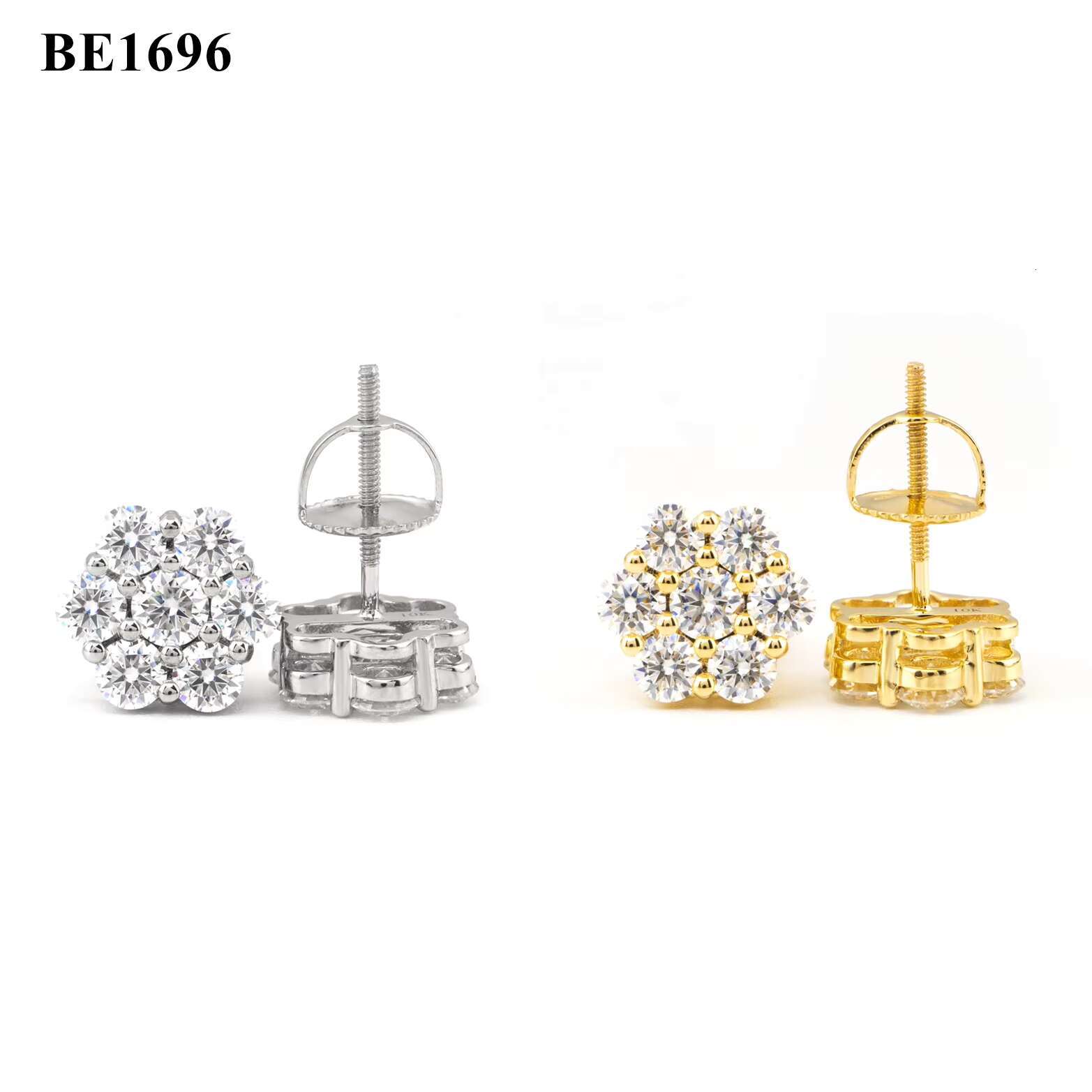 Hot Sale Hip Hop Jewelry Gra Certificate Flower Earring 925 Sterling Silver Moissanite Stud Earrings