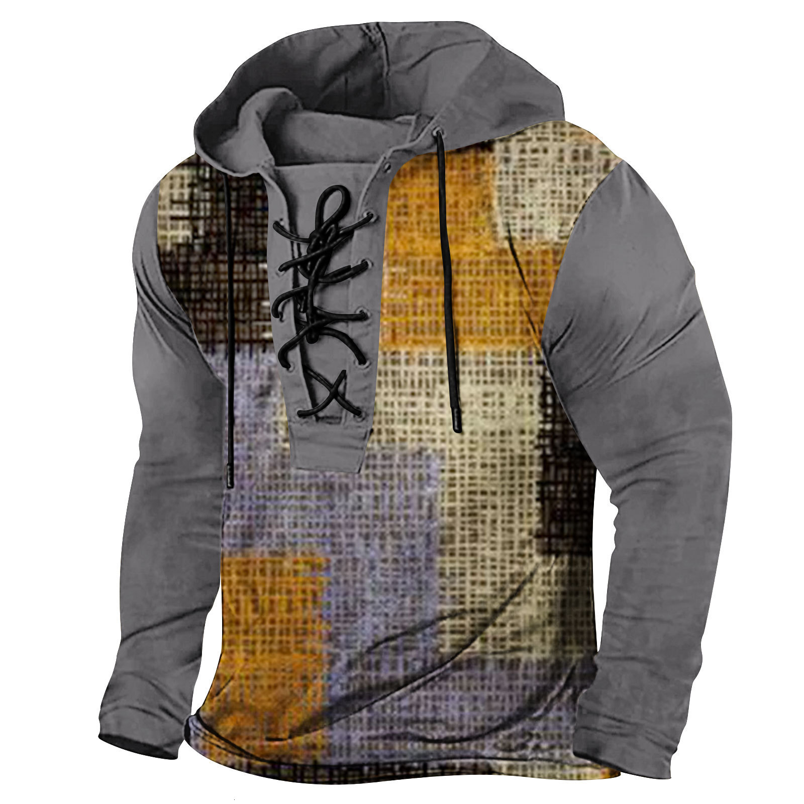 2024 Spring New Mens Clothing Mens Digital Printed Rope Large Hooded Long Sleeve T-shirt