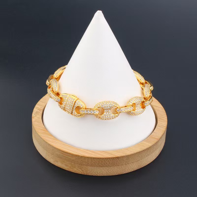 Hip Hop Jewelry 8MM Gold Plated Sterg Sier Necklace VVS Moissanite Cuban k Chain Bracelet