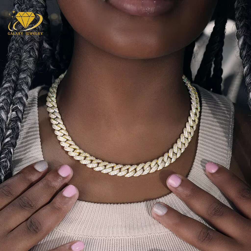 Hip Hop Fashion Jewelry Necklaces GRA VVS Moissanite Bracelet Sier Iced Out Bling 2Row 12mm Miami Cuban Link Chain for Men