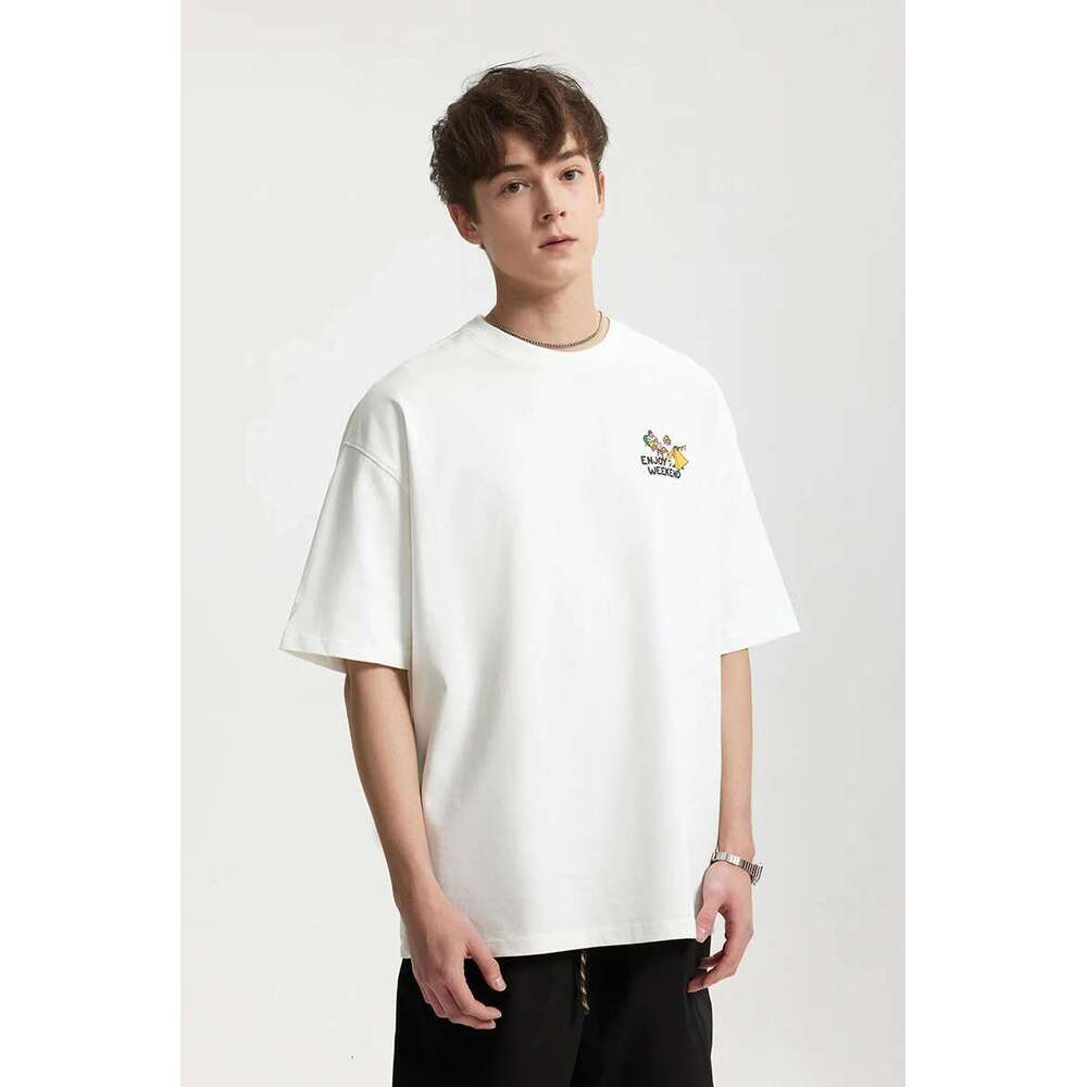 Men's Heavyweight Printed T-Shirt Mountain Series Outdoor Camping Loose-Fit 100% Cotton Short Sleeve