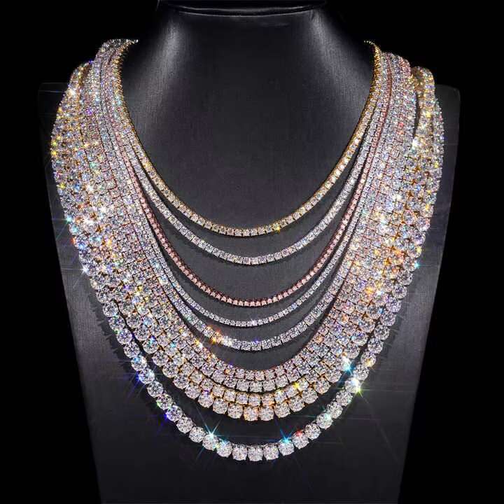 Hot Sale Ready to Ship Dropshipping VVS Moissanite Necklace S925 Gold Plated Tennis Chain Fine Jewelry Wholesale Fine Price