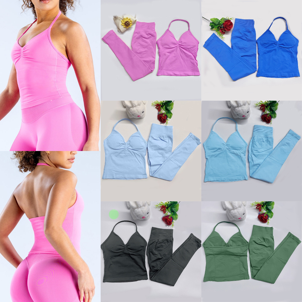 DF Dyfne two pieces Impact yoga leggings dfyn Workout Sets Longline Strappy Top Gym Women Backless Tank Top clothing Scrunch Seamless pant Gym Suit Fitness Clothes