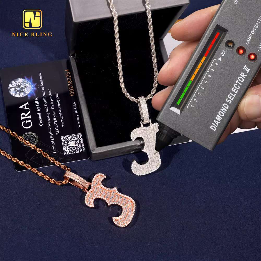 GRA Certificate Hip Hop Jewelry Initial Pendant Custom Iced Out 925 Silver VVS Moissanite Diamond Charm Letter J Fine Pendant