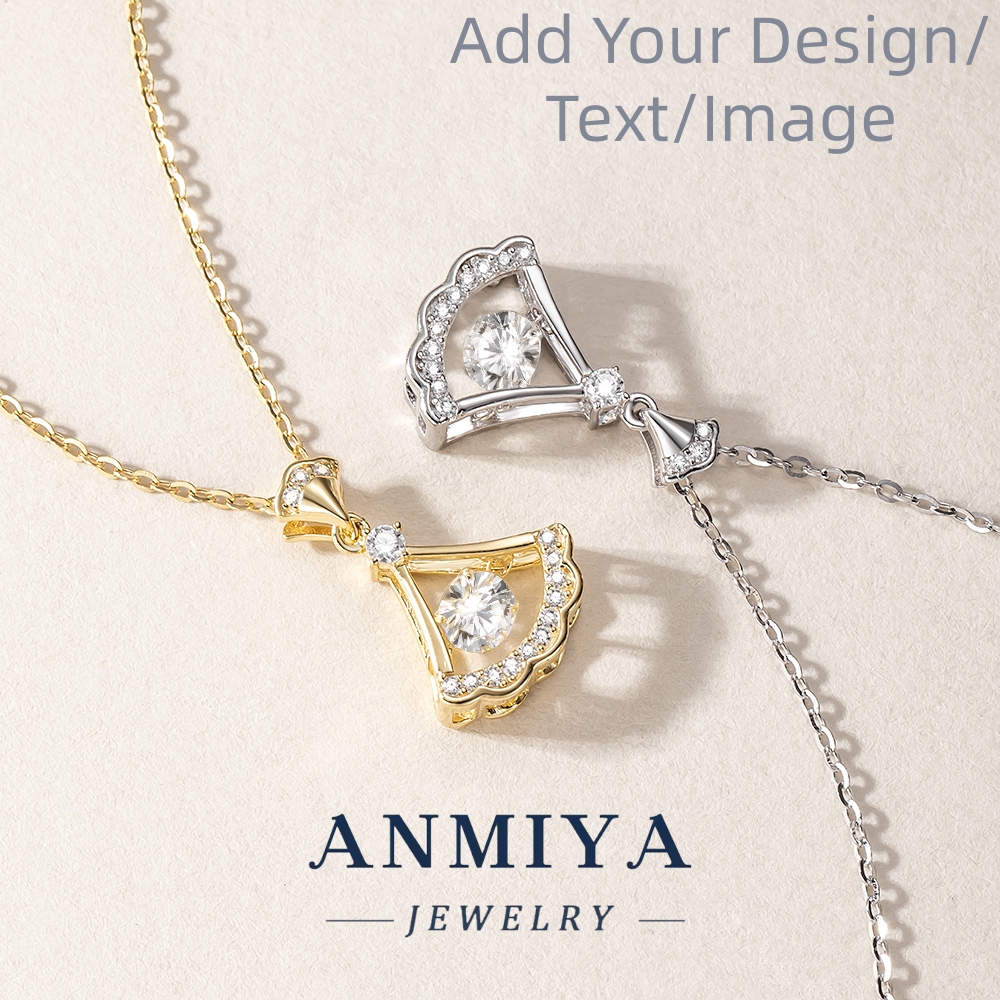 Custom Elegant 925 Silver Jewelry Fan Necklace for Women, Sterling Silver Pendant Necklace Gift, Dainty Silver Chain Necklace for Party