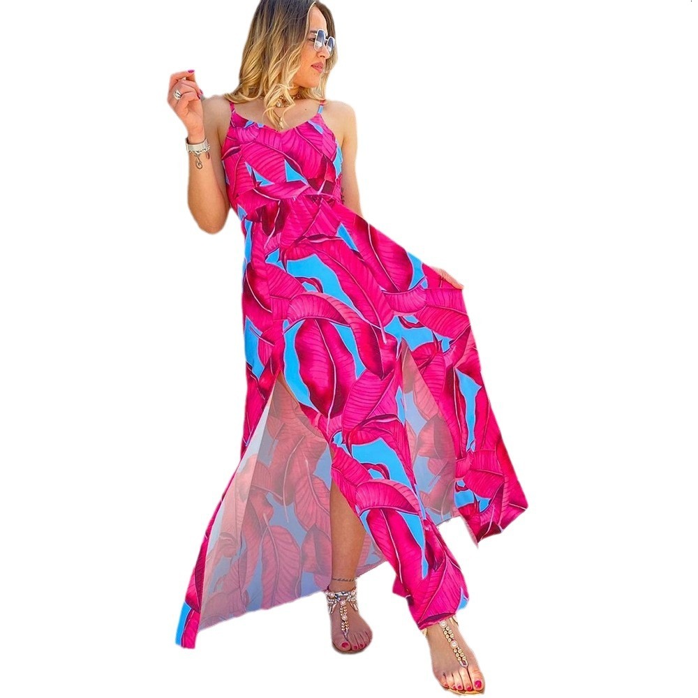 2025 Spring/summer New Fashionable Printed Backless Strap Sleeveless Dress Bohemian Style Dress