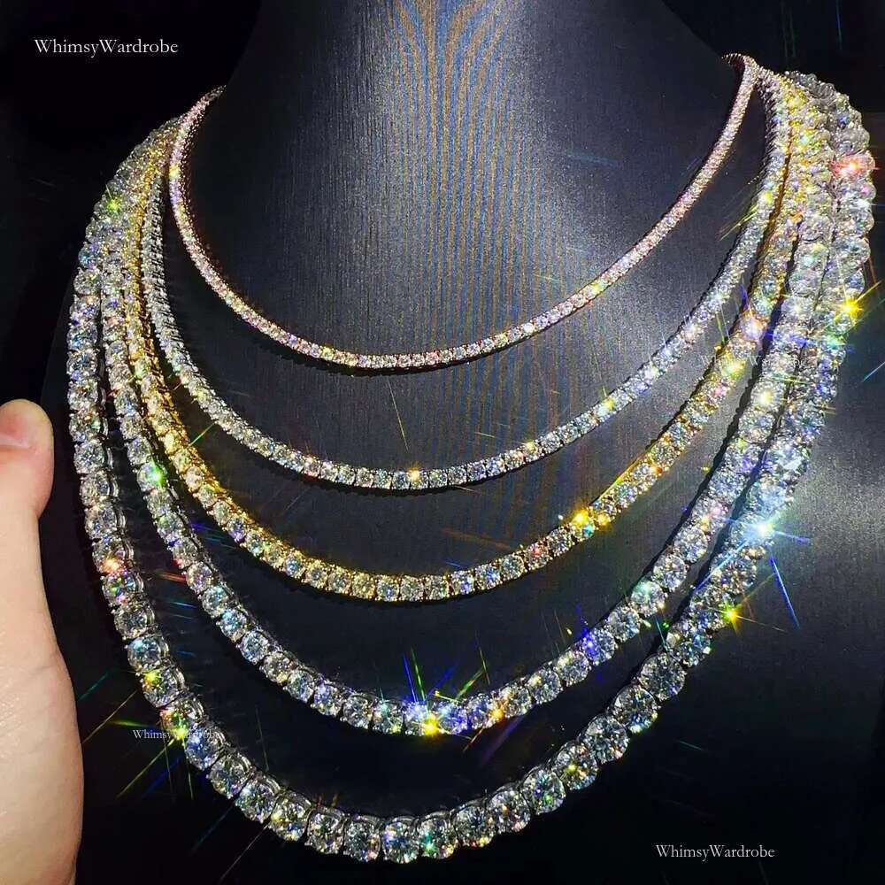 Custom hip hop Jewelry necklace 2mm 3mm Sterg Sier hiphop chain VVS Moissanite Tennis Chain