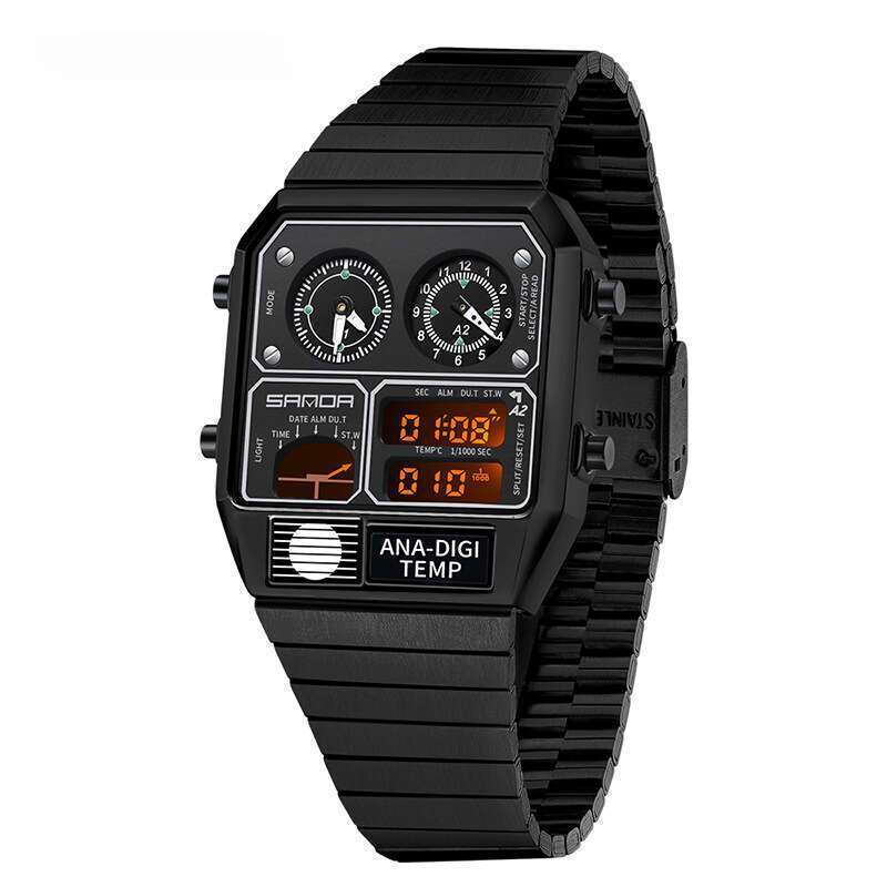 DHwatches Sanda Hot-Selling Square Steel Band Thermometer Stopwatch Chronograph Multi-Function Electronic Watch - view 4