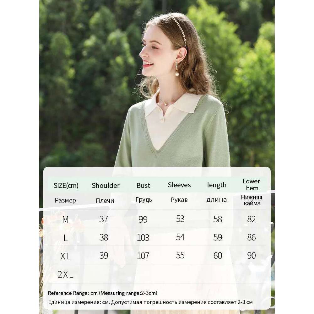 Knitted Sweaters Women Autumn Polo Collar Fake Two New Unique Chic Patchwork Straight Pullovers