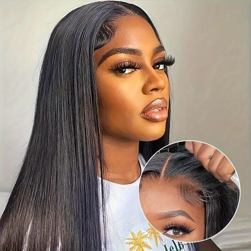 Glueless Straight Human Hair Wig With Pre-Plucked 5X5 Transparent Lace Closure, Natural Black Color, 180% Density, Beginner-Friendly, Sleek & Shiny Lo