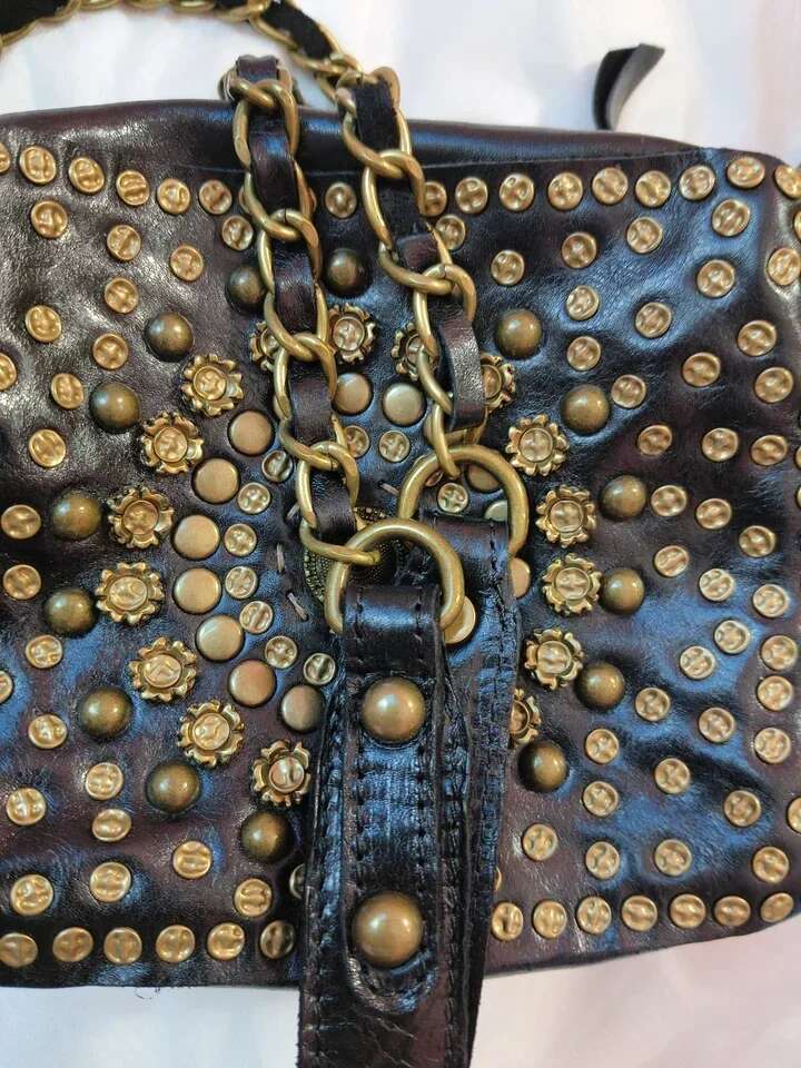 Ethnic Genuine Leather Handmade Rivet Chain Small Square Bag Shoulder Crossbody Bags For Women High Quality Hippie Handbags