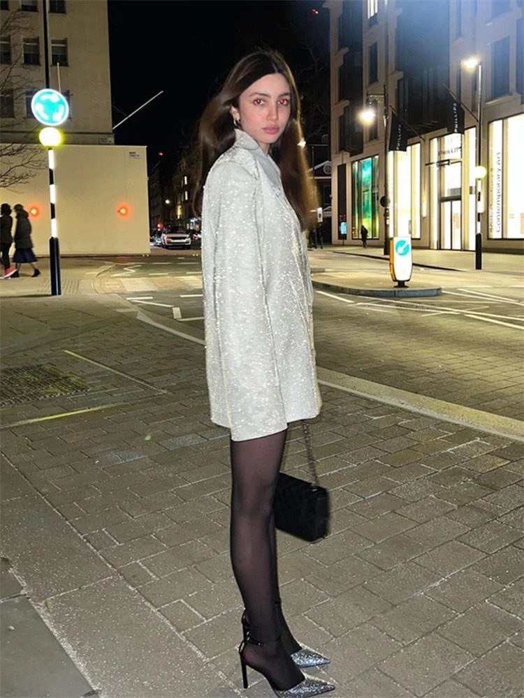 Tossy Sparkly Womens Sports Shirt Ultra Thin Silver Black Sparkling Casual Jacket Sports Shirt Set Pink Coat Womens Party Set 250402