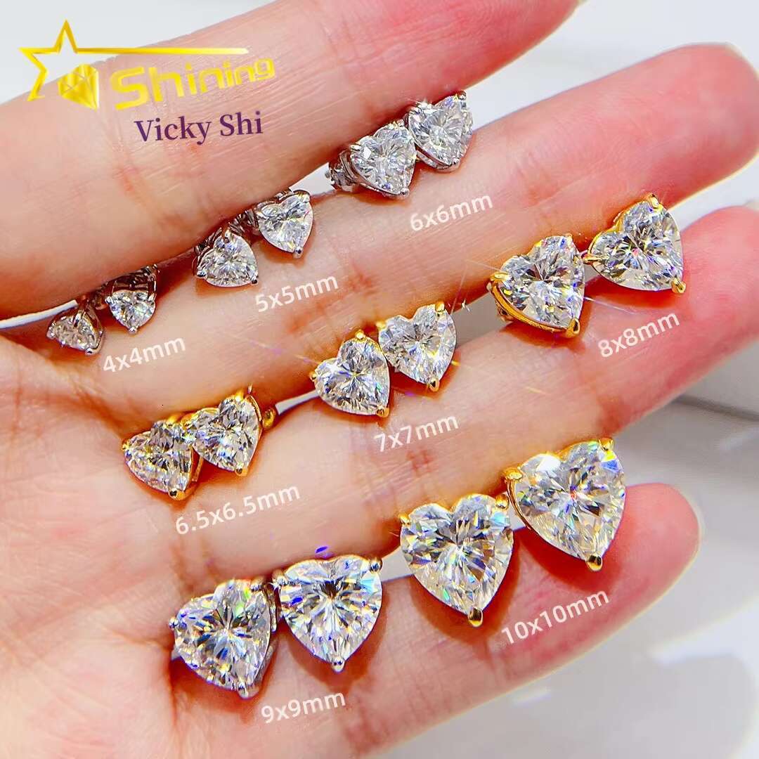 GRA Certificated Ready to Ship Heart Shape Stud Earrings 925 Silver Pass Diamond Tester Women Moissanite Earrings