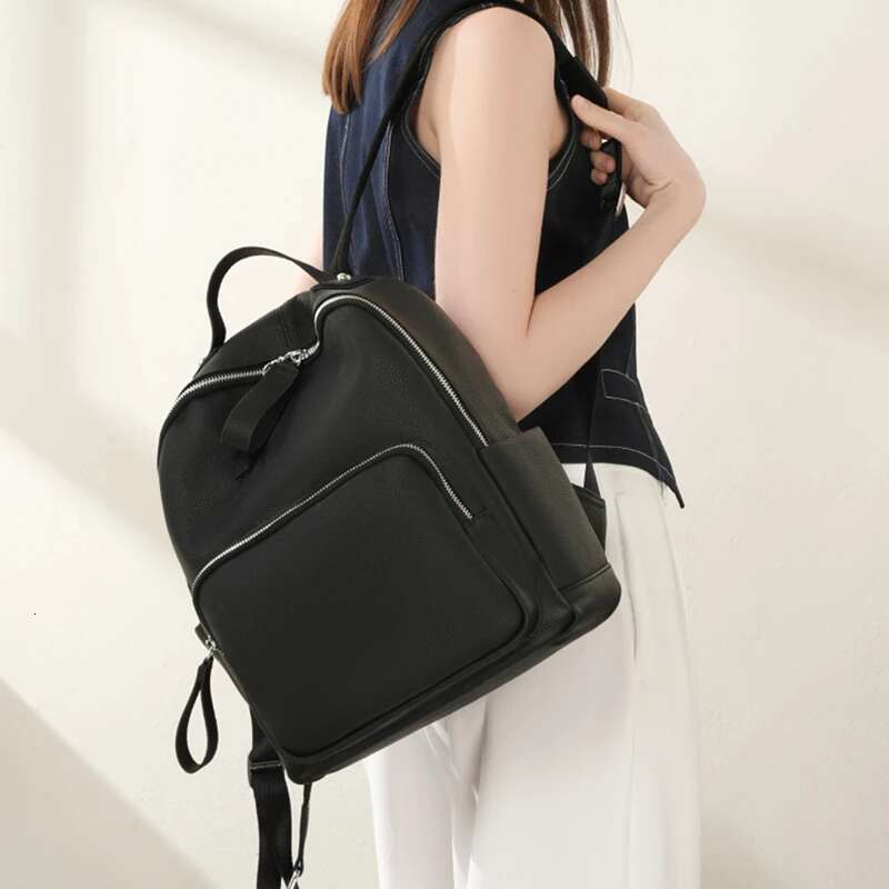 Toptrends 100% Cow Genuine Leather Backpack For Women 2025 Designer Travel Commuting Daypack College Girls School Bags