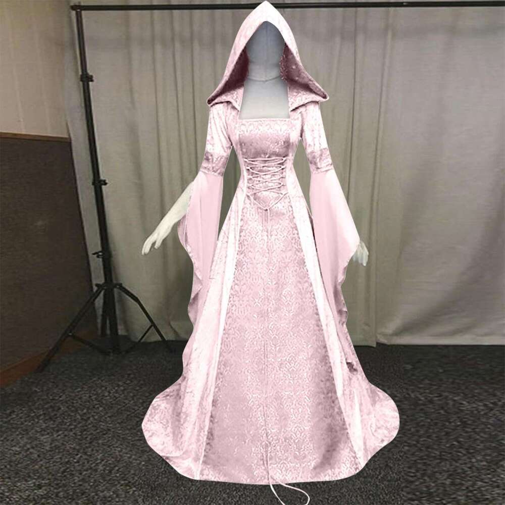 Cross-Border Women's Costume Medieval Retro Style Wedding 8 Colors Hooded Waist Dress Cosplay Halloween