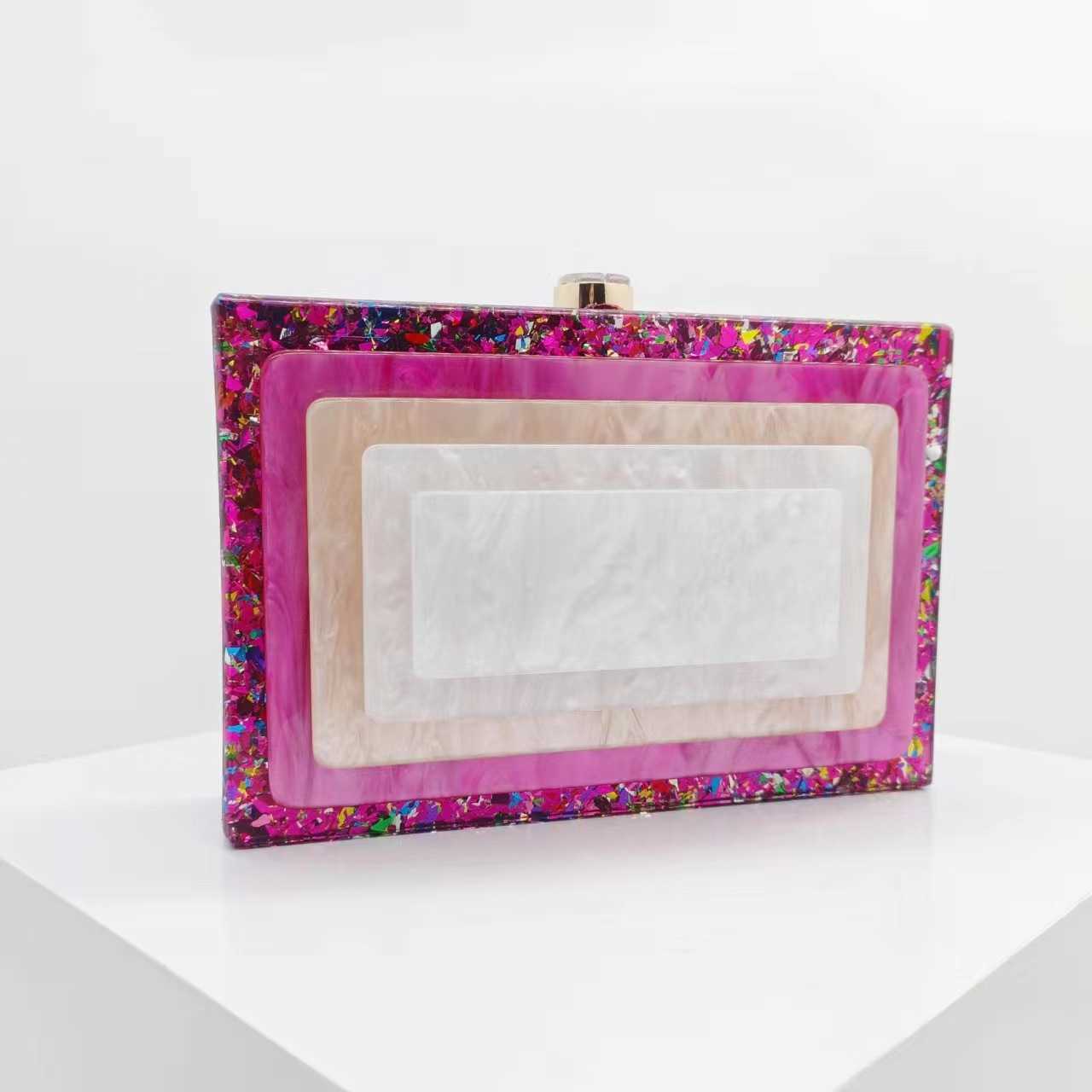 summer Dinner Bag splicing Bag Fashion acrylic one shoulder chain bag women