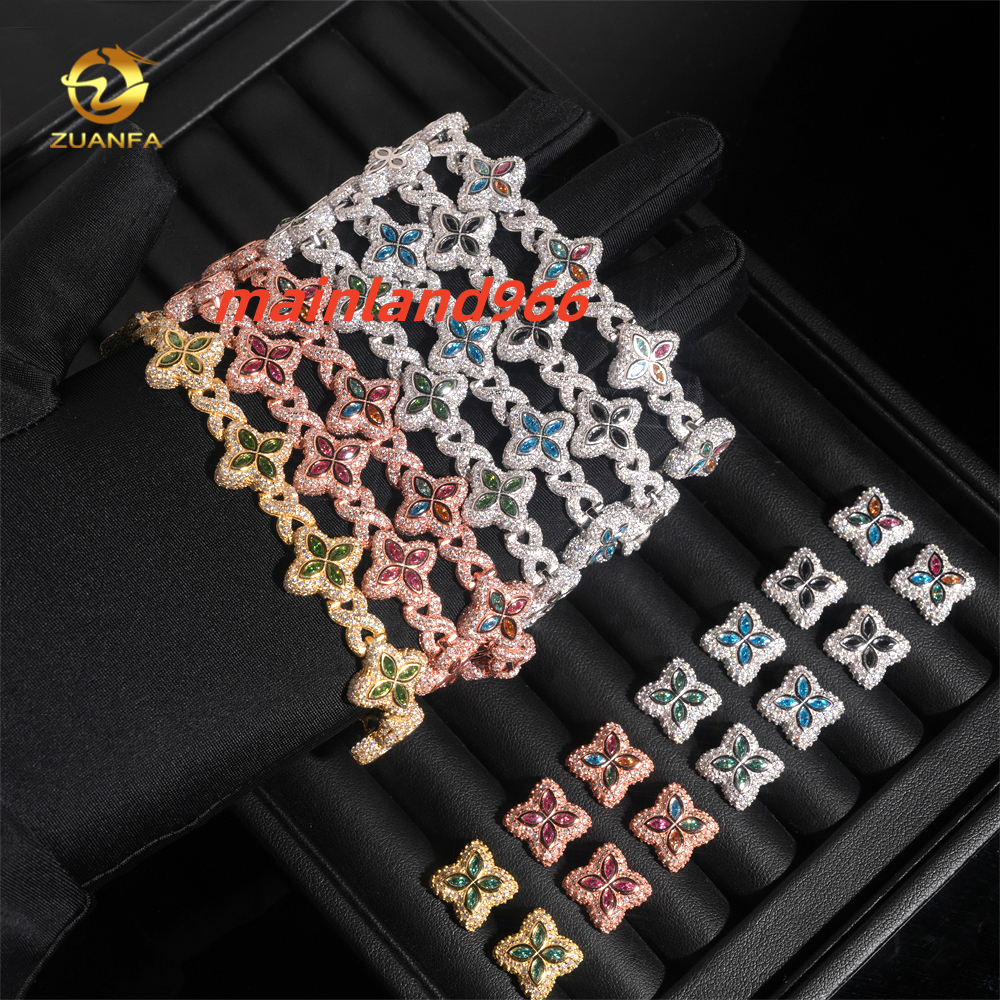 Hot Sale 15mm Color 925 Silver Moissanite Diamond Hip Hop Jewelry Iced Out Moissanite Cuban Link Bracelet Earring Set
