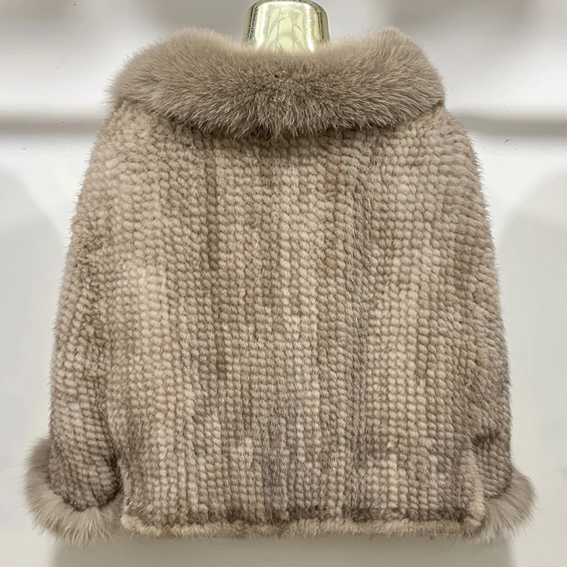 Real Mink Fur Poncho Knitted 100 Natural Shawl Fox Collar cape Autumn Winter Scarfs 251110