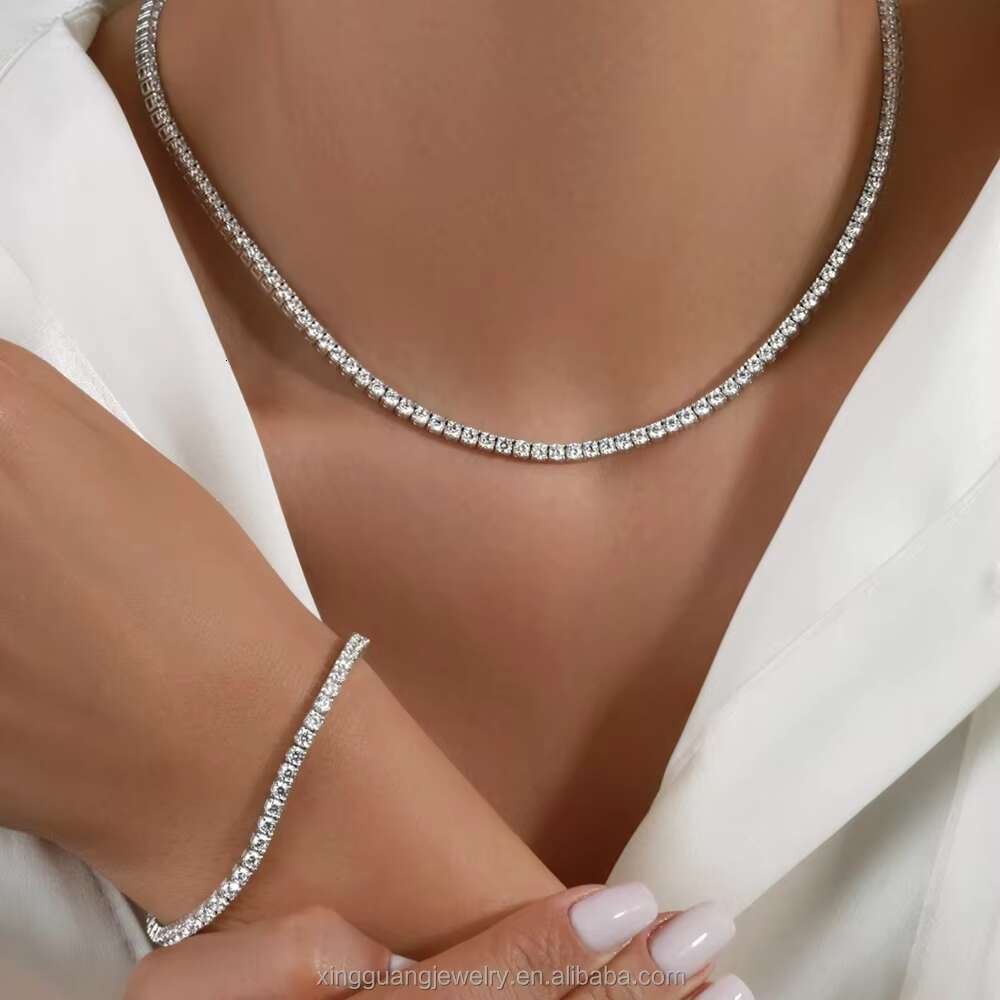 Factory Price VVS Moissanite Tennis Chain Fine Jewelry 2mm-6.5mm Wide in Stock S925 Silver GRA Moissanite Tennis Chain Necklace