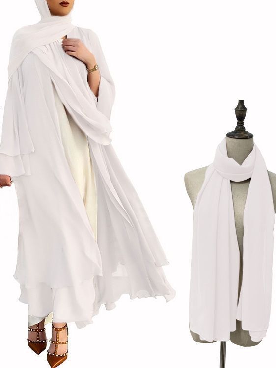 Straight New Double-Layer Chiffon Cardigan Temperament Long Skirt Solid Color Dress Abaya Maxi Dresses Islamic Clothing