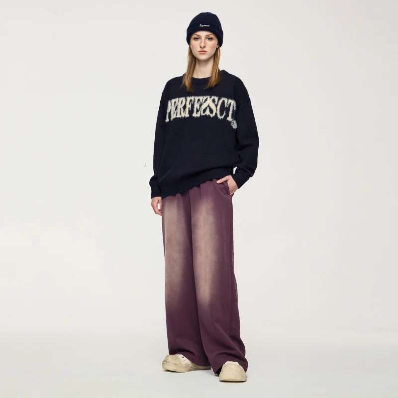Unisex American Letter Jacquard Pullover Trendy Streetwear Loose Knitted Sweater
