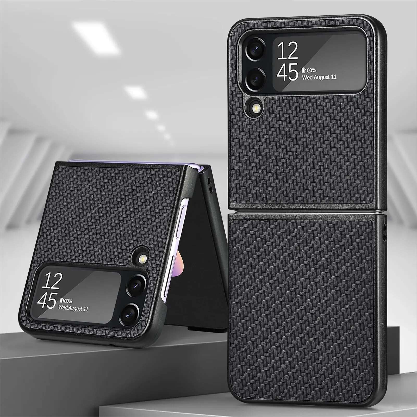 Carbon Fiber Fashion Case for Samsung Galaxy Z 4 5 6 flip6 Flip5 Flip2 5G Flip4 Flip 3 2 Flip3 Protective Slim Cover