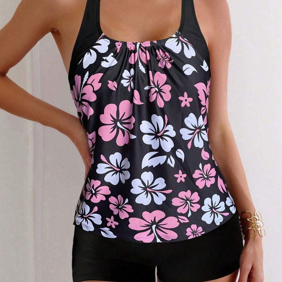 2025 new split for women, conservative and slimming, digital printed flat leg pants swimsuit