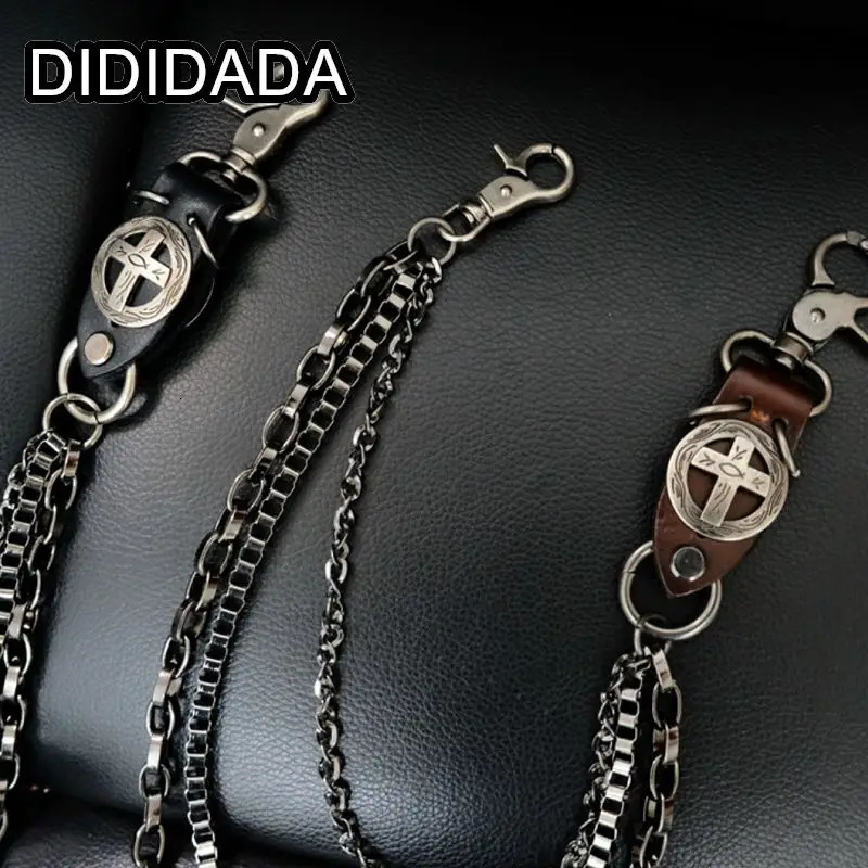 Women Mens Motorcyle Keychain Belt Chains Rock Punk Double chain Cowboy Cowgirls Pants Trousers Chain Biker Cross Key Chains 251103