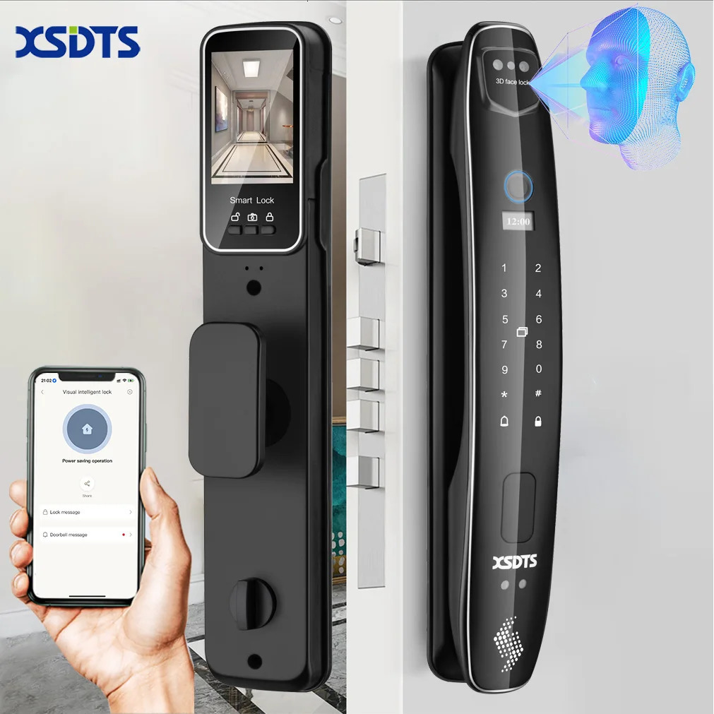 3D Face Smart Door Lock Security Camera Monitor Intelligent Fingerprint Password Biometric Electronic Key Unlock 250402