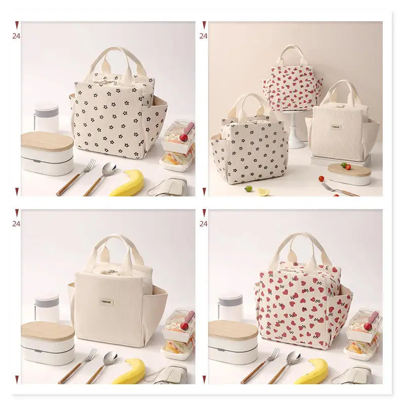 Corduroy lunch bag thermal insulated box storage multifunctional childrens school cooler picnic 250401